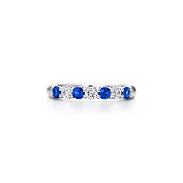 Band Ring in Platinum with a Half-circle of Sapphires & Diamonds