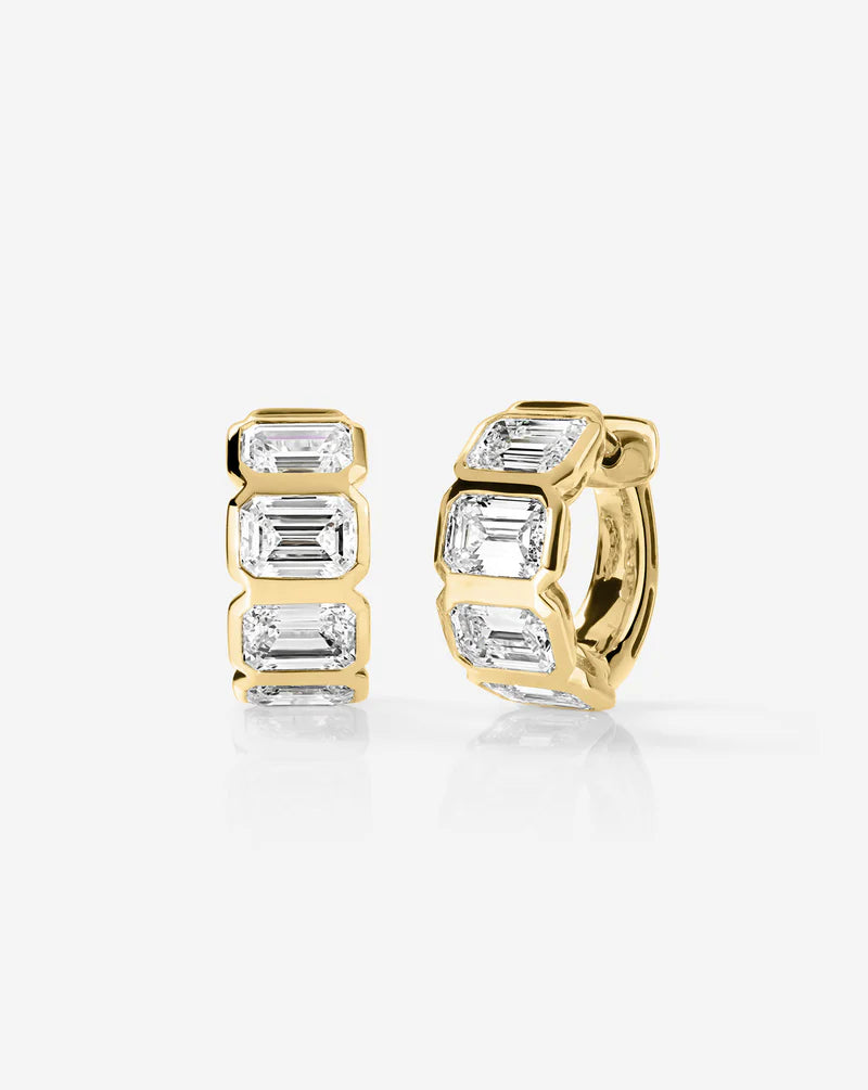 Bezel Emerald Lab Diamond Huggies