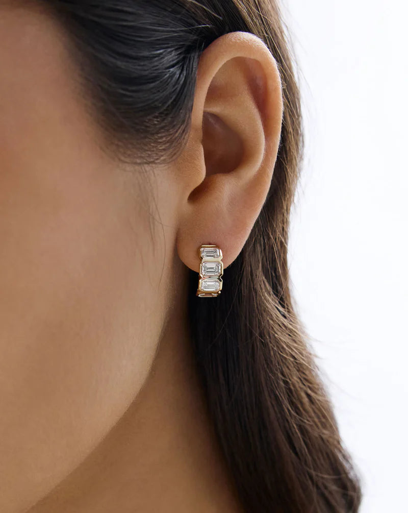 Bezel Emerald Lab Diamond Huggies