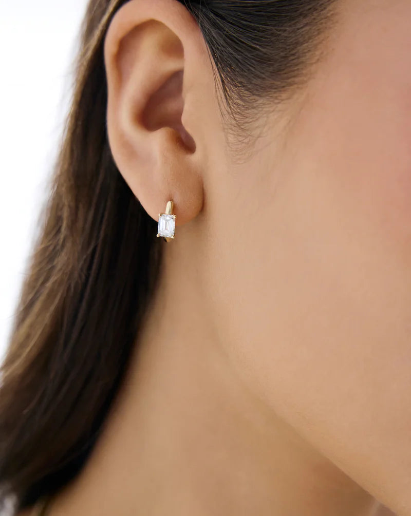 Solitaire Emerald Lab Diamond Huggies